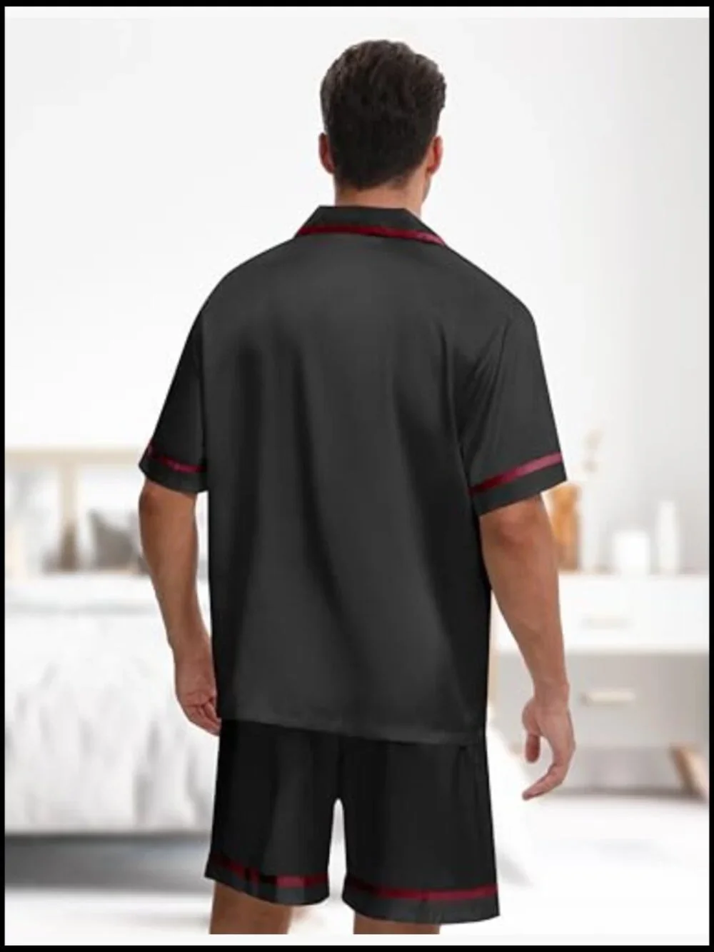 Men's Silk Pajama Set with Short Sleeve Button Down Top and Sleep Mask